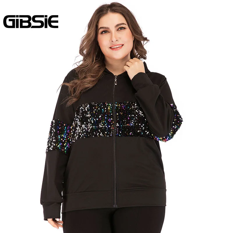 Толстовка GIBSIE большого размера 4xl 3xl черная толстовка с капюшоном и блестками