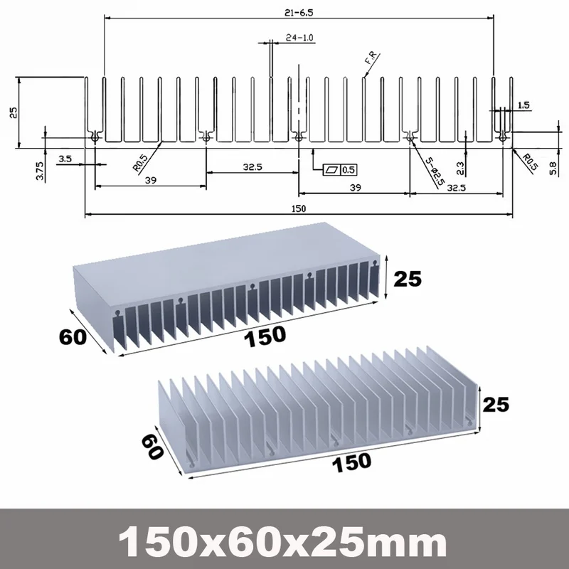 150x60x25mm Silver 2 шт. Gdstime кулер аксессуары 40 мм радиатор 40x40x20 мм IC Радиатор алюминиевое охлаждающее ребро вентилятор 28 мм 40 мм 100 мм 150 мм радиаторы - Цвет лезвия: 150x60x25mm Silver