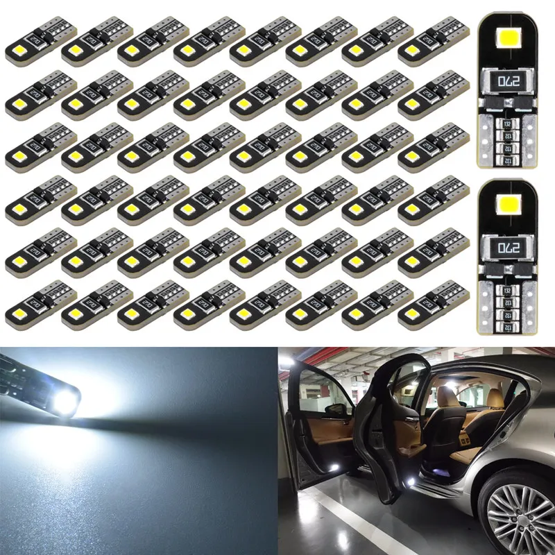 50 шт. T10 Светодиодные лампы CANBUS без ошибок LED W5W 194 168 2825 внутренний свет Купол Карта