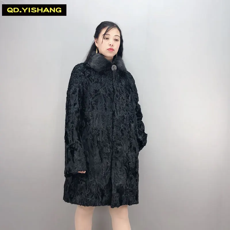 Женское длинное меховое пальто QD.YISHANG зимнее теплое из натурального