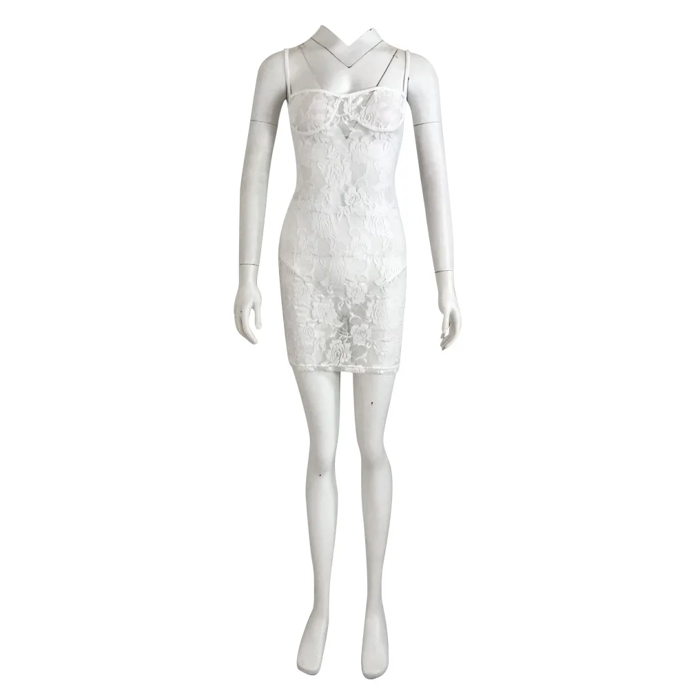 

Sexy Patchwork Women Lace Dress See-through Strap Black White Lace Mini Vestidos Empire Skinny Lady Mini Dress