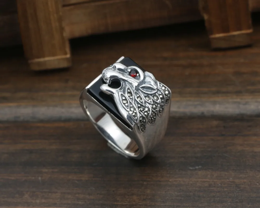 Кольцо DL на указательный палец с инкрустацией из чистого серебра 925 пробы красным