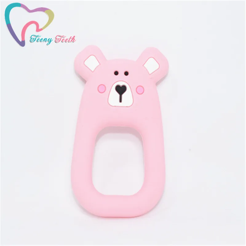 Pink 1 шт. силиконовый Прорезыватель с медведем из мультфильма DIY Детский жевательный кулон для кормления Сенсорное Прорезыватель кольцо для соски ювелирные изделия игрушка для животных - Окраска металла: Pink