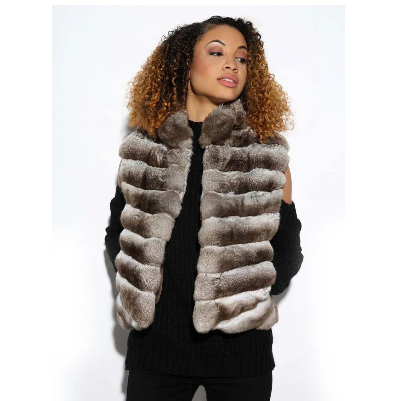 Меховой меховой жилет настоящий мех кролика короткий Стильный женский с меховым