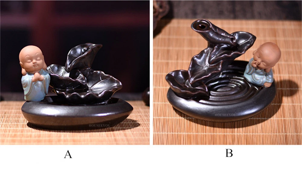 10 шт пирамидки благовоний+ маленький монах Lotus Zen Blackflow водопад Ладан цветок горелки ароматическая курильница пуля конусная палочка держатель