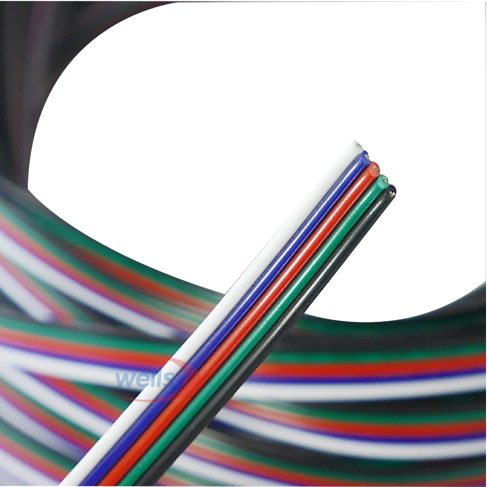 

10 meters 5Pin Extension Electric Wire Cable Blue/White/Red/Green/Black Led Connector For RGBW 5050 3528 LED Stirp Light 22 AWG