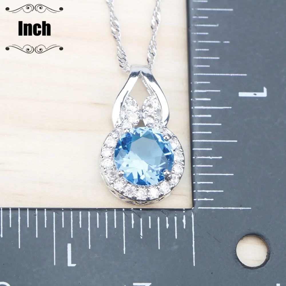 Набор ювелирных изделий из серебра 925 пробы круглые светло синие циркониевые