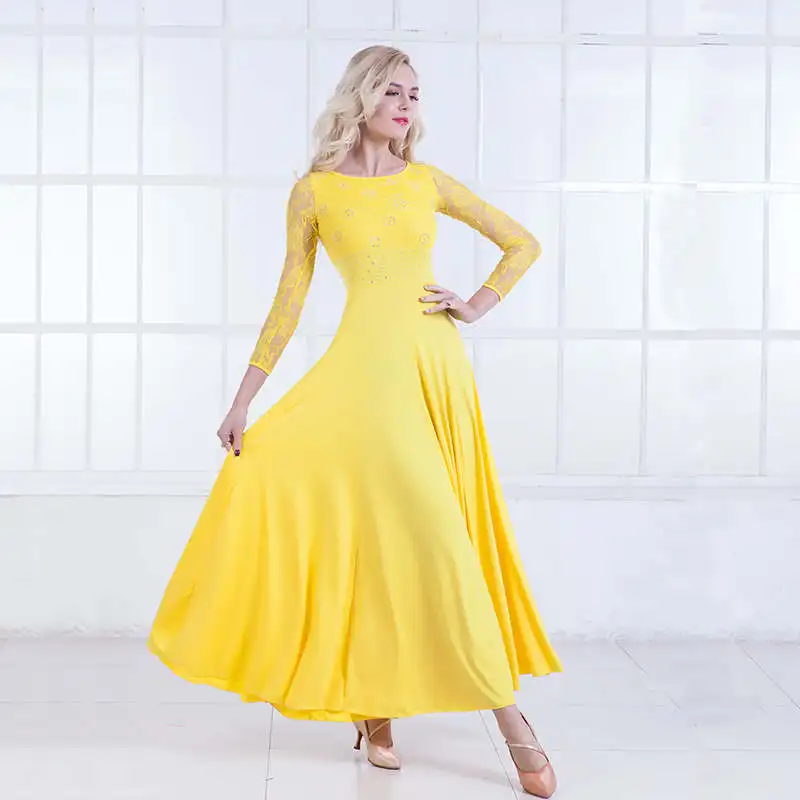 yellow Modern Dance Dress Long Sleeve Ballroom Dancing Will Pendulum dress Ballroom Dancing Waltz dress - Цвет: yellow