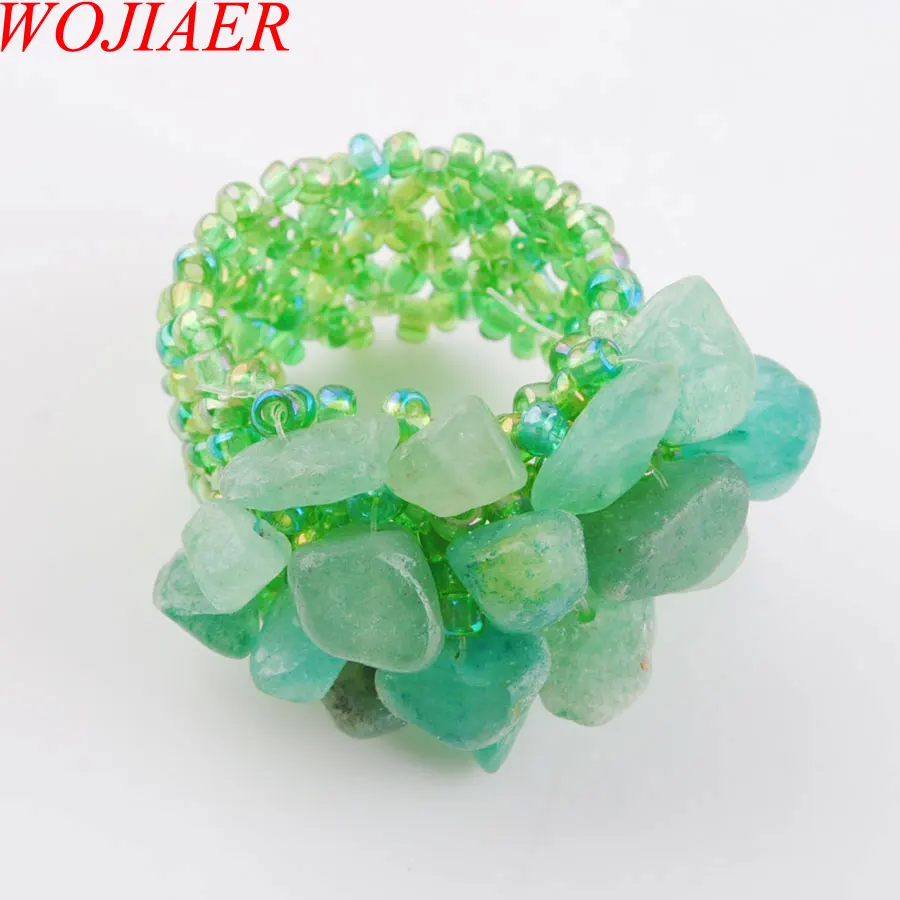 Aventurine PJ3026 WOJIAER натуральное кольцо с драгоценным камнем для леди лабрадоирт стрейч Австрийские кольца ювелирные изделия PBJ301 - Цвет основного камня: Aventurine PJ3026