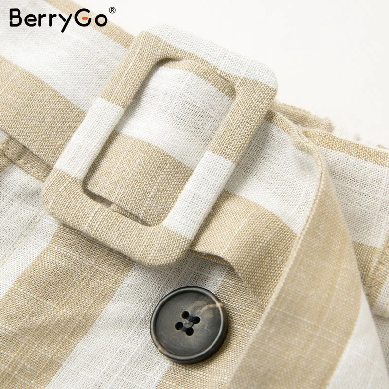 BerryGo полосатые повседневные брюки с разрезом и поясом женские эластичные высокой