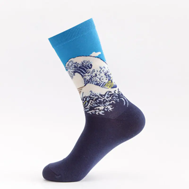 Light blue Мужские хлопковые носки, тренд, мужские носки, серия масляной живописи, мужские носки в трубке, Модные Носки happy - Цвет: Light blue