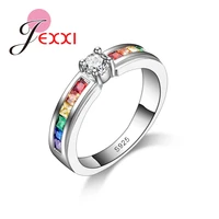 new arrival simple style colorful fine crystal 925 sterling silver ring for women female party wedding jewelry