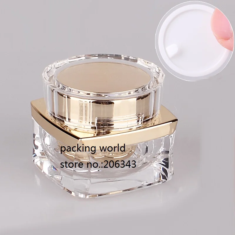 15 г квадратная форма Золотая Акриловая банка пластиковая круглая крышка для