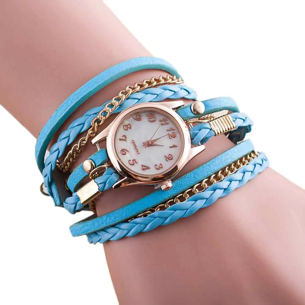 Sky Blue Montre Femme, новая мода, обмотка вокруг браслета, часы, синтетическая кожа, маленькая цепочка для платья, часы для женщин, Horloge Dames Bayan Saat# A - Цвет: Sky Blue