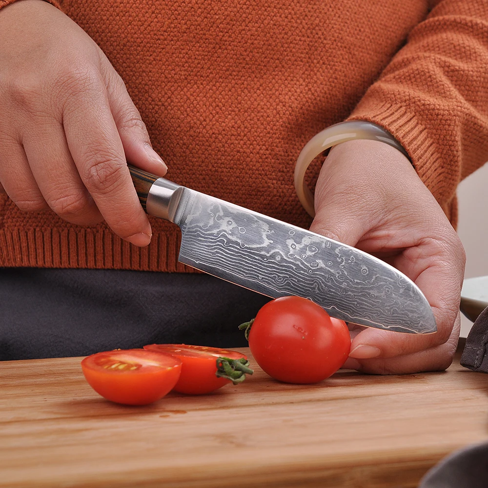 SUNNECKO Damascus 7 дюймовый нож Santoku 73 слоя японского VG10 Core стальное лезвие 5 &quotкухонные