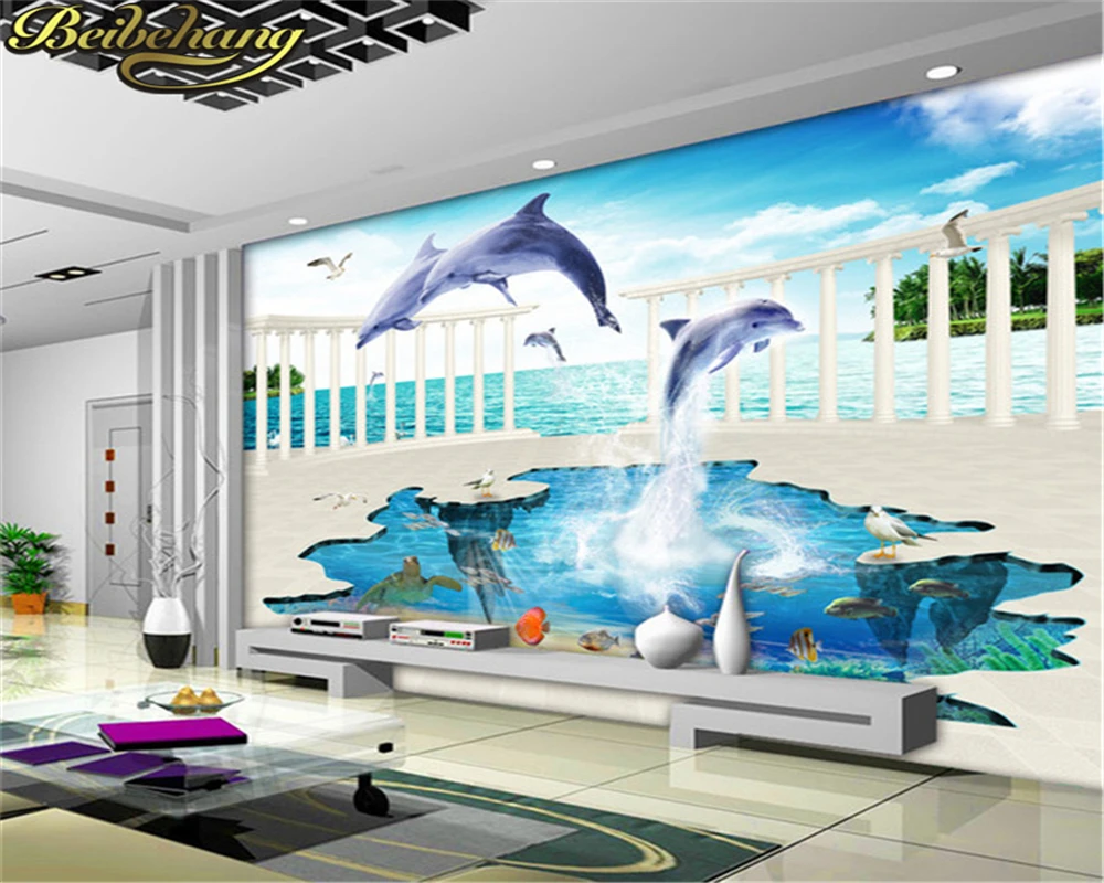 

Настенные обои beibehang 3D, стереоскопический подводный мир, для детской комнаты, гостиной, Настенные обои с дельфином