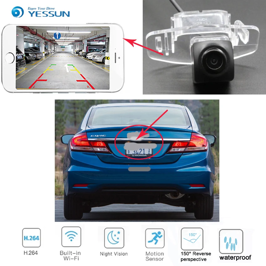 

YESSUN Новое поступление для Honda City Fit Sedan2013 -2015 для Honda CivicCiimo 2012 ~ 2015 ночное видение, обратная Беспроводная hd камера