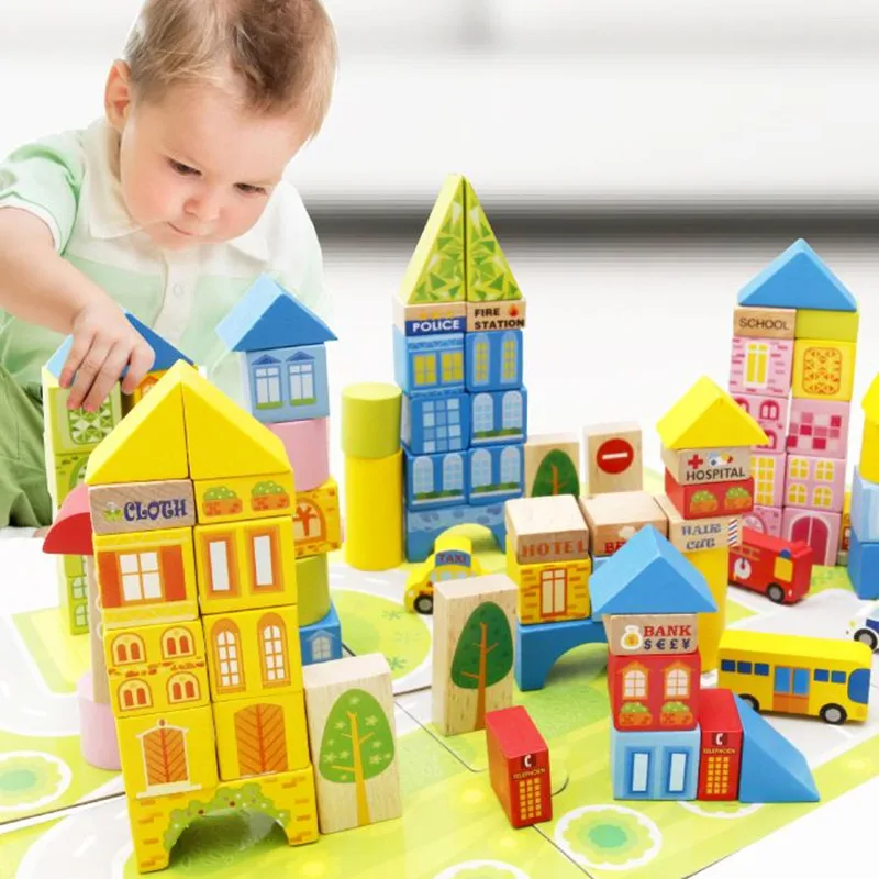 100 шт. город трафика строительные блоки детей деревянные развивающие игрушки