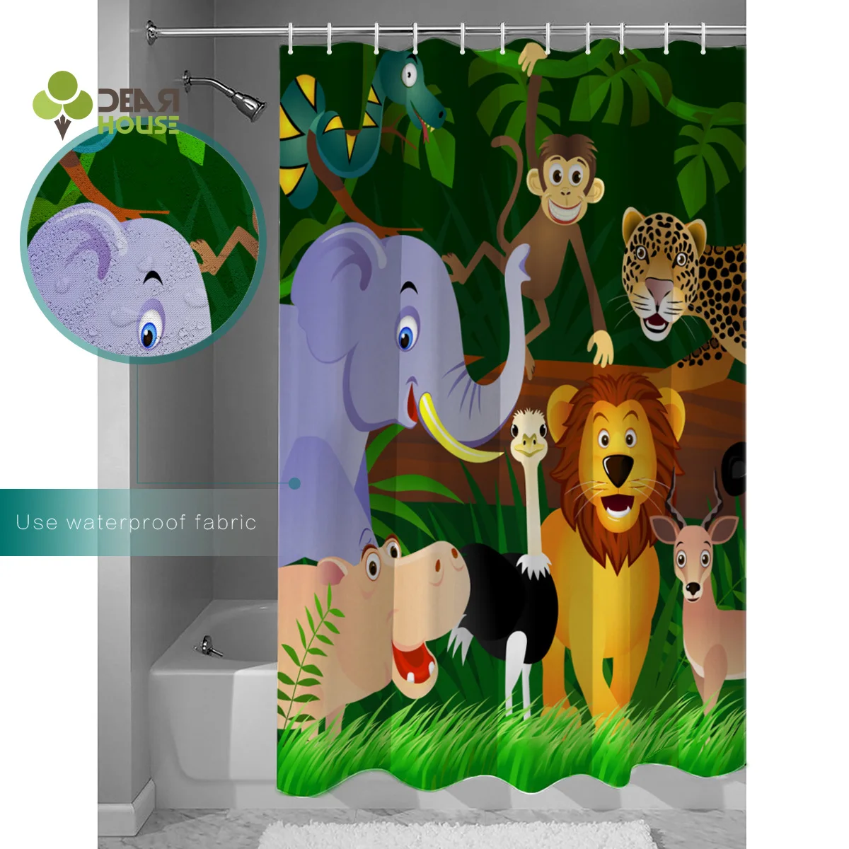 Милый дом животные в джунглях занавески для душа наборы ванны с ковриками 2 шт