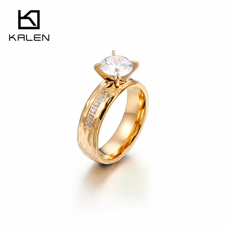 gold zircon Kalen, кольца для влюбленных пар, нержавеющая сталь, Италия, золото, круглые свадебные кольца для женщин и мужчин, романтические высококачественные ювелирные изделия с кубическим цирконием - Цвет основного камня: gold zircon