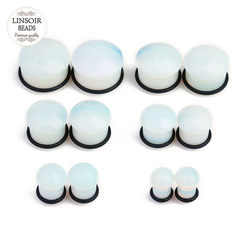 Linsior 1 Pair Natural Stone Ear Plug 6-16mm Mushroom Shape Women Men Rose Quartzs Amethysts Tiger Eyes Earring Piercing | Украшения и