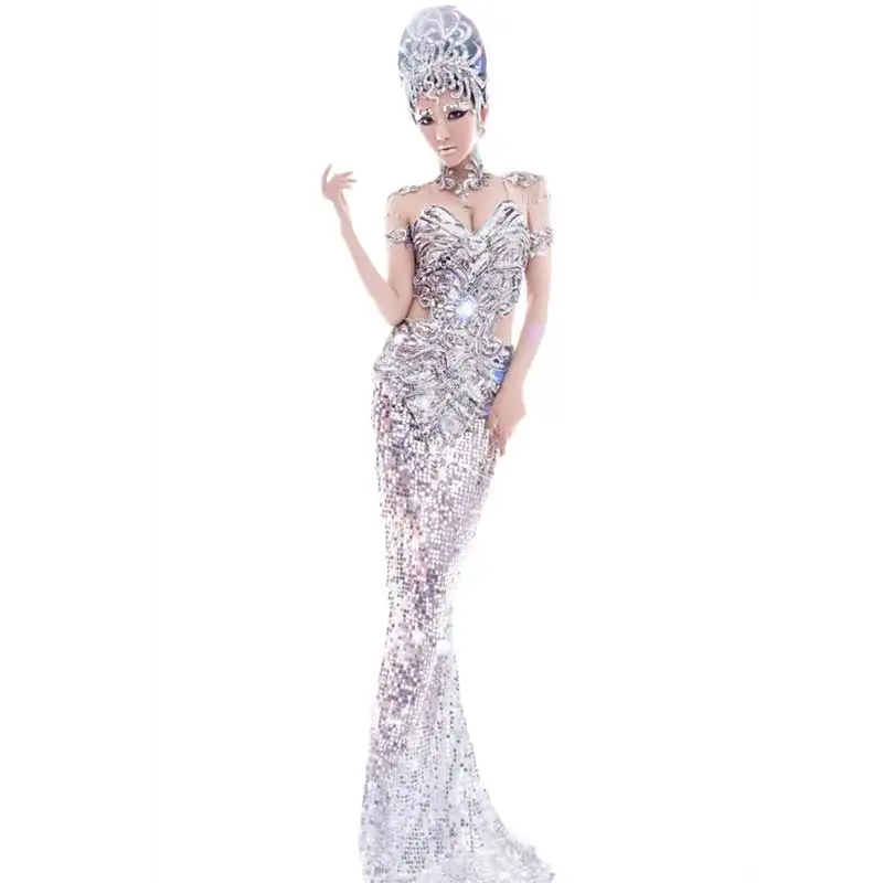 

Formal Sexy dress sexy Clothes Costume Stage clothes Silver Color for Singer Dancer Star Performance and Show