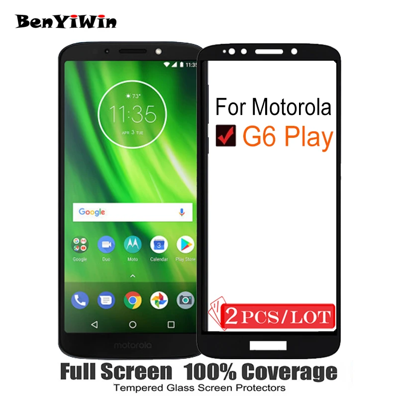 2 шт. 100% оригинальное закаленное стекло с полным покрытием для Motorola G6 Play защита