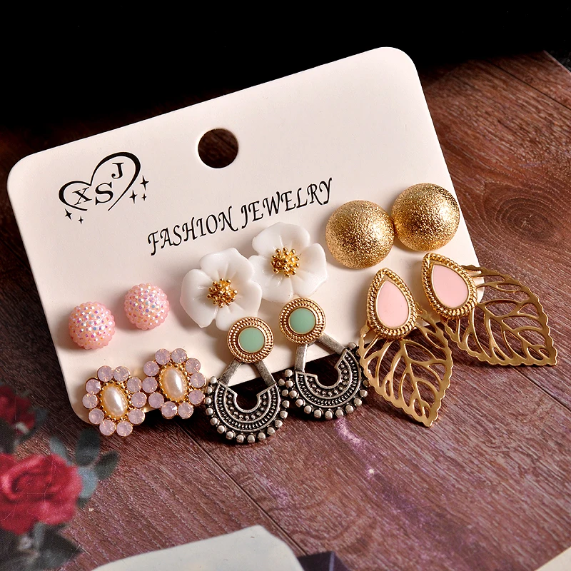 Женские серьги-пусеты с жемчужинами 6 пар/компл.. Роскошные серьги для девочек на