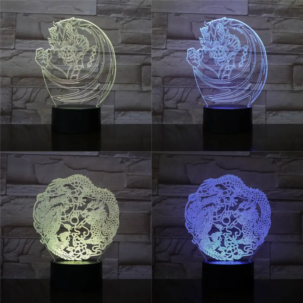 

China Dragon 3D Lamp Creative 7 Colours Changing Desk Table Night Light Home Decor Chinese Characteristics Indoor Led PMMA Plate