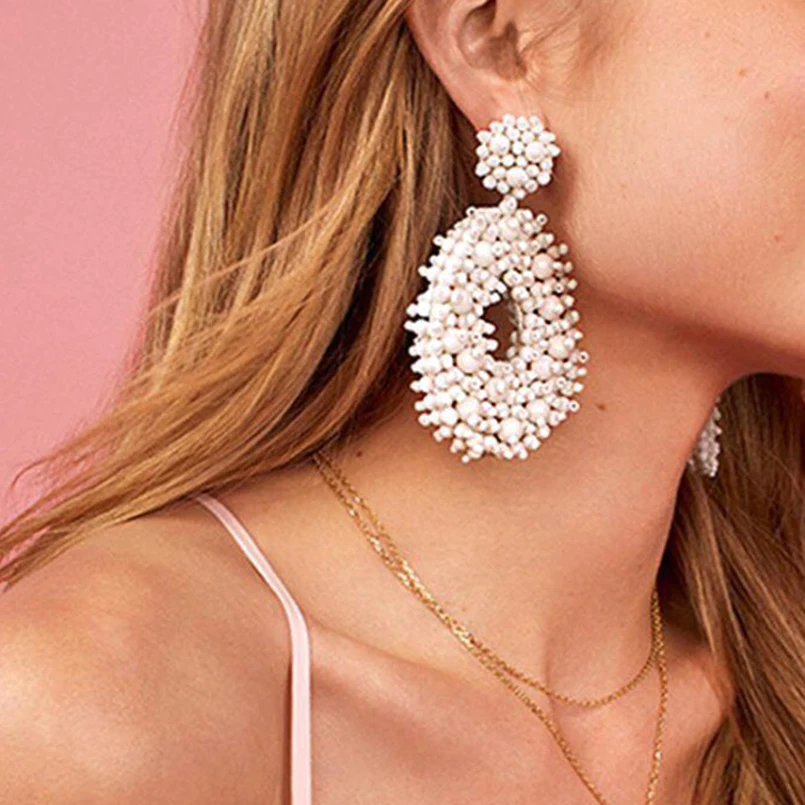 MANILAI Boho модные висячие серьги с бусинами для женщин ручная работа из бисера Висячие массивные серьги Ювелирные изделия Подарки