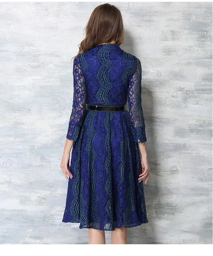Robe Tunique приталенное и расклешенное кружевное платье со стоячим воротником и длинным рукавом для женщин Jurken Vestidos Encaje Mujer