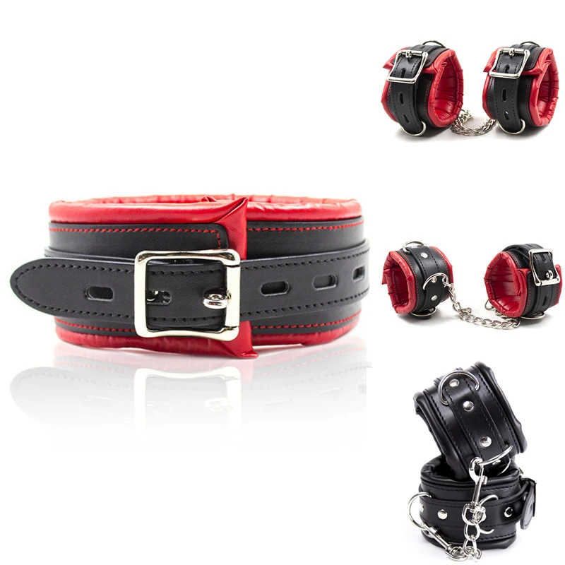 Красные и черные наручники из искусственной кожи ножные браслеты мягкие манжеты
