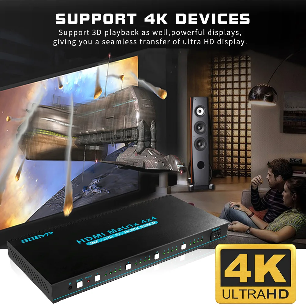 4K x 2K HDMI матричный коммутатор 4x4 HDMI разветвитель 4 входа 4 выхода HDMI 1,4 коммутатор 1080P с ИК-пультом дистанционного управления для проектора