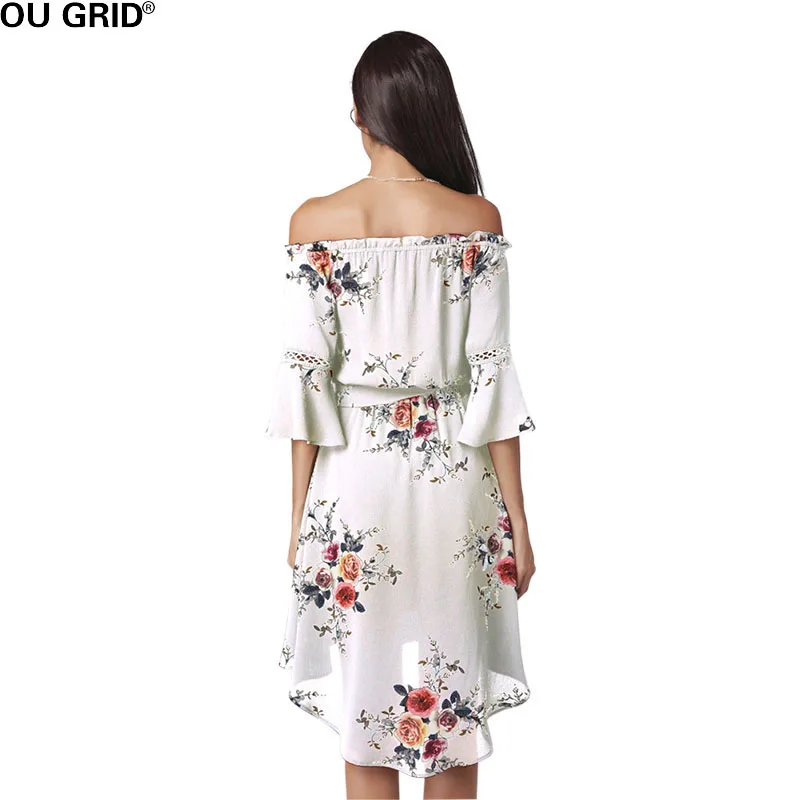 Для женщин Slash Средства ухода за кожей Шеи Цветочный принт Boho Летнее платье с