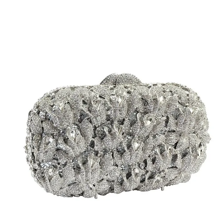 Женский серебристый вечерний клатч с кристаллами и стразами | Багаж сумки