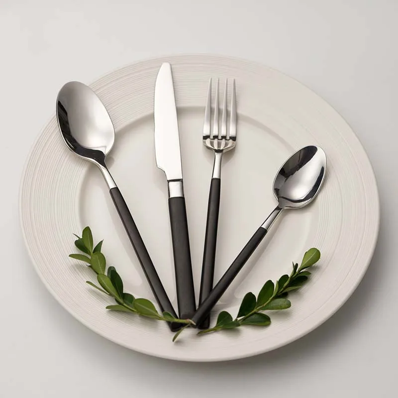 Набор посуды с серебряным покрытием и черной ручкой 304 нож из нержавеющей стали