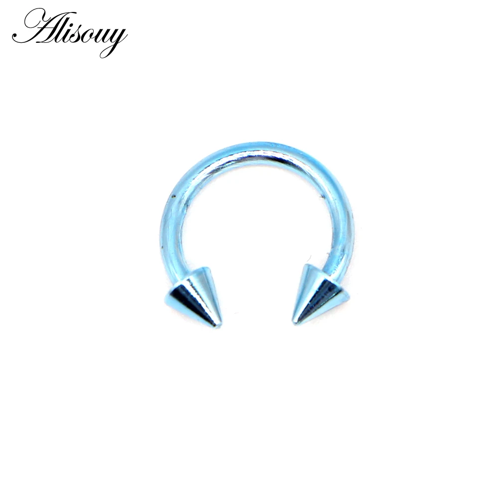 B Blue Alisouy 1 шт. sugical острие из нержавеющей стали носа Перегородка кольцо пирсинг для бровей уха кольца, пирсинг тела, украшения для мужчин женщин 8 цветов - Окраска металла: B Blue