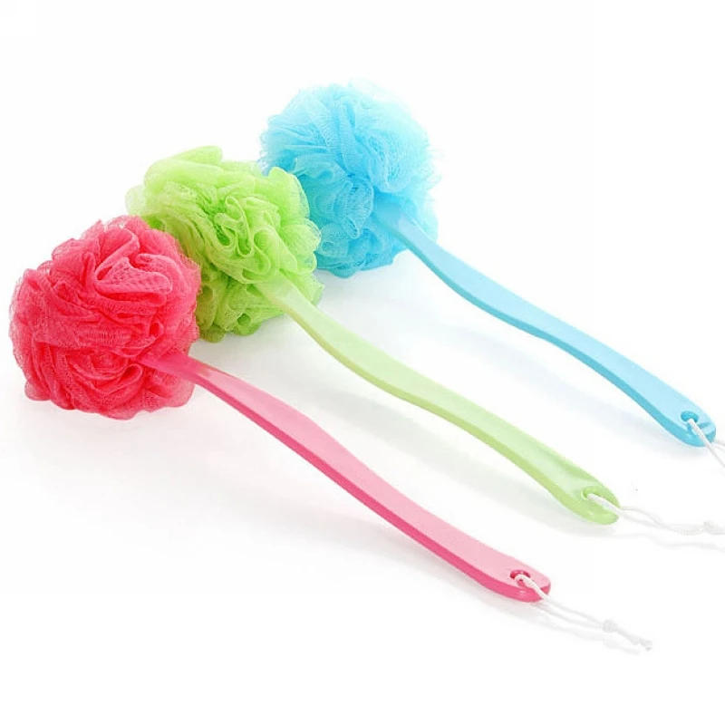 

3 Colors useful Long Handle Hanging Bath Back Body Brush Shower Scrubber Sponge