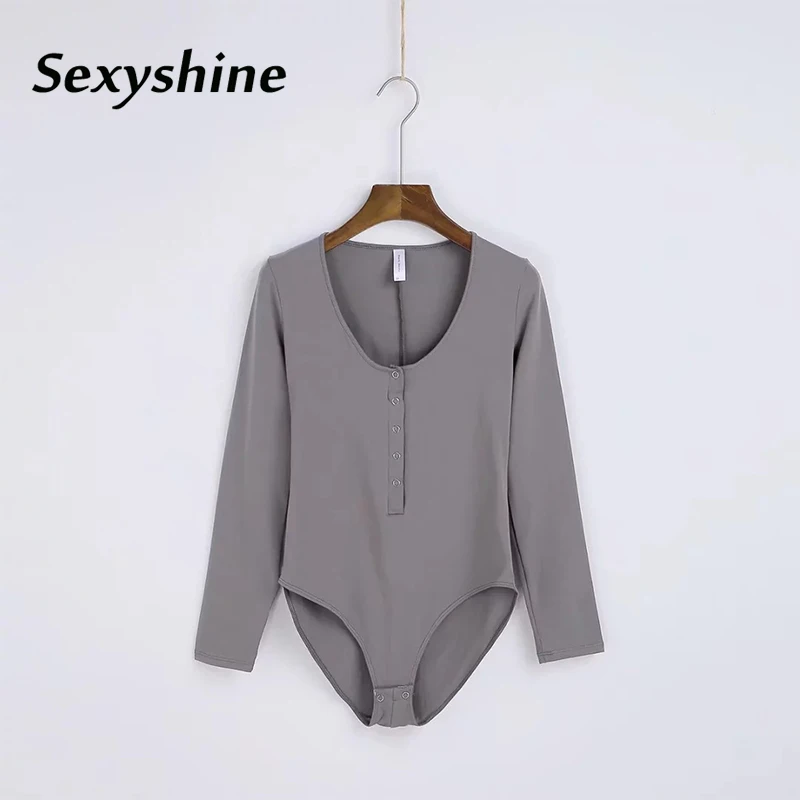 U neck button up sexy bodysuit women 2018 new fashion spring summer solid casual bodycon stylish long sleeve one-piece overalls | Женская
