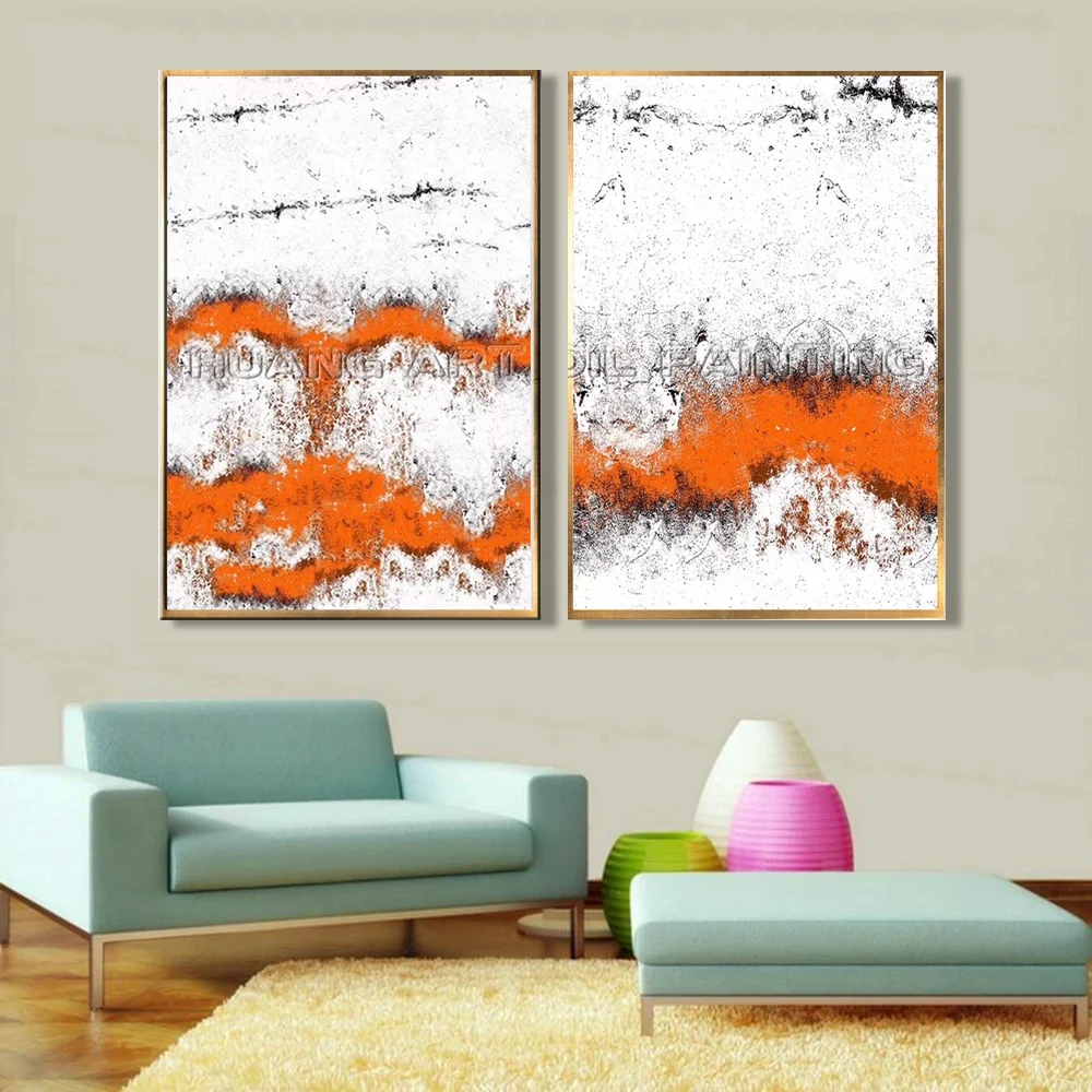 Modern Orange Abstract Oil Painting on Canvas Hand-painted High Quality Texture Acrylic for Living Room Decor | Дом и сад