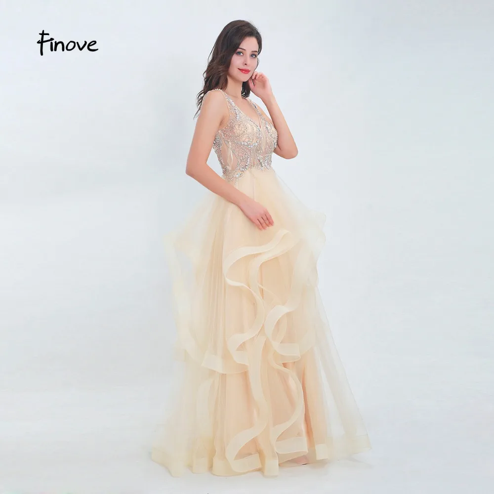 Finove Prom Dress New 2020 Sexy Tank V Neck Ruffles Beaded Long Floor Length Formal Party Gowns For Girls Plus Sizes | Свадьбы и