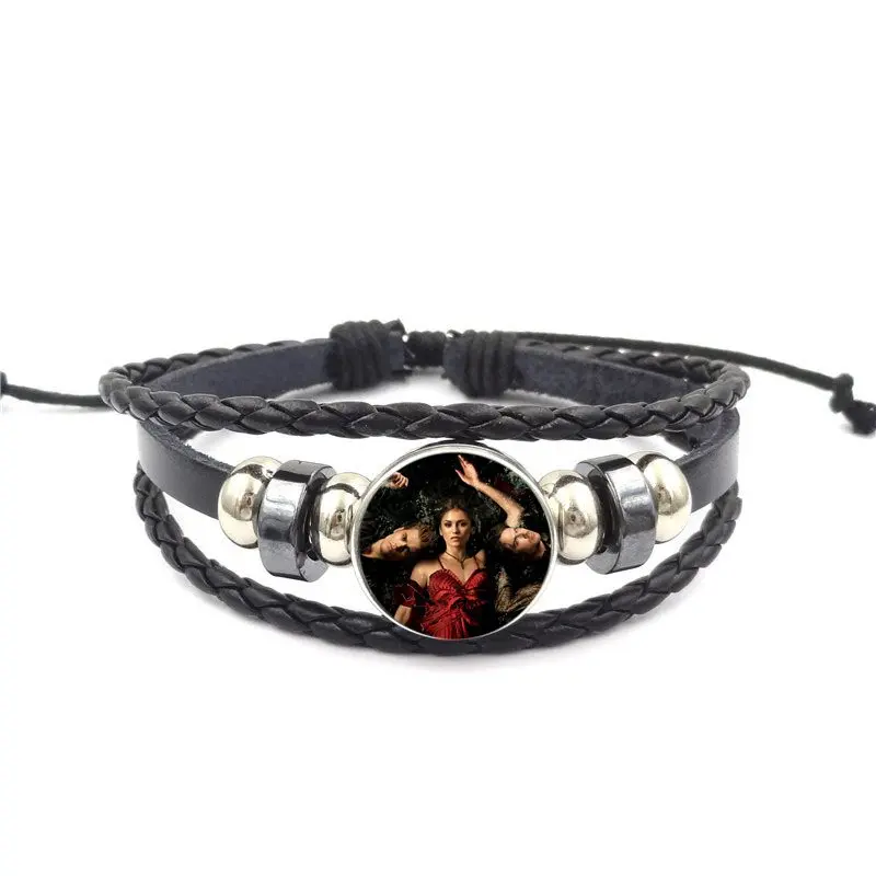 Кожаный браслет для женщин и детей из черного стекла с кабошонами Дневники