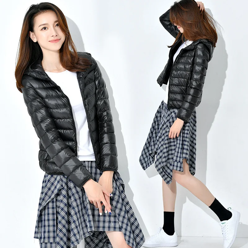 Winter Solid Portable Outwear Jacket Women Ultra Light Down Hooded Coat Duck Packable Thin Feather Coat|Женские пуховики| |