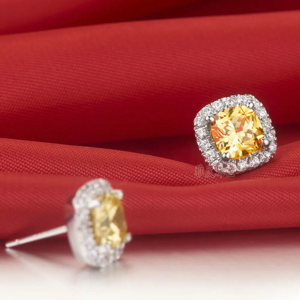 

Wholesale Earrings Cushion Sterling Silver Jewelry SONA Simulate Diamond Earrings Stud Engagment Yellow Earrings Gold Plated