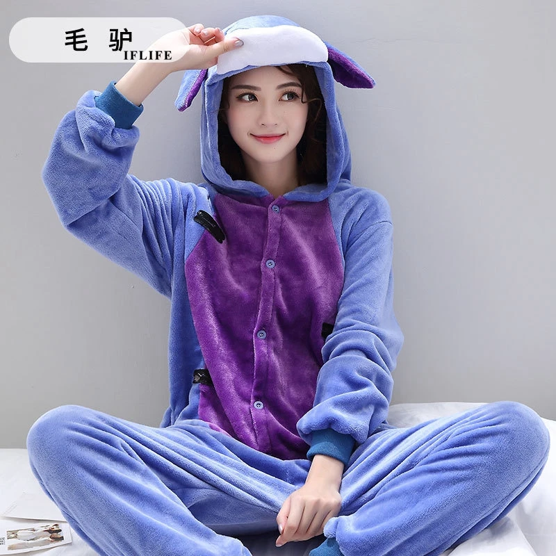 Adults Animal Kigurumi Donkey Pajamas Sets Sleepwear Cosplay Zipper Onesie Hooded Women Men Winter Unisex Cartoon Pajamas