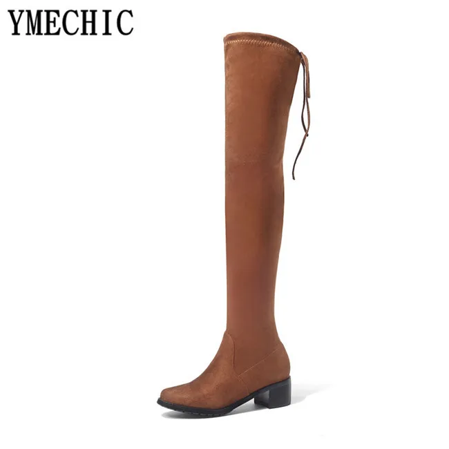 Женские замшевые ботинки YMECHIC черные красные синие мотоциклетные на среднем