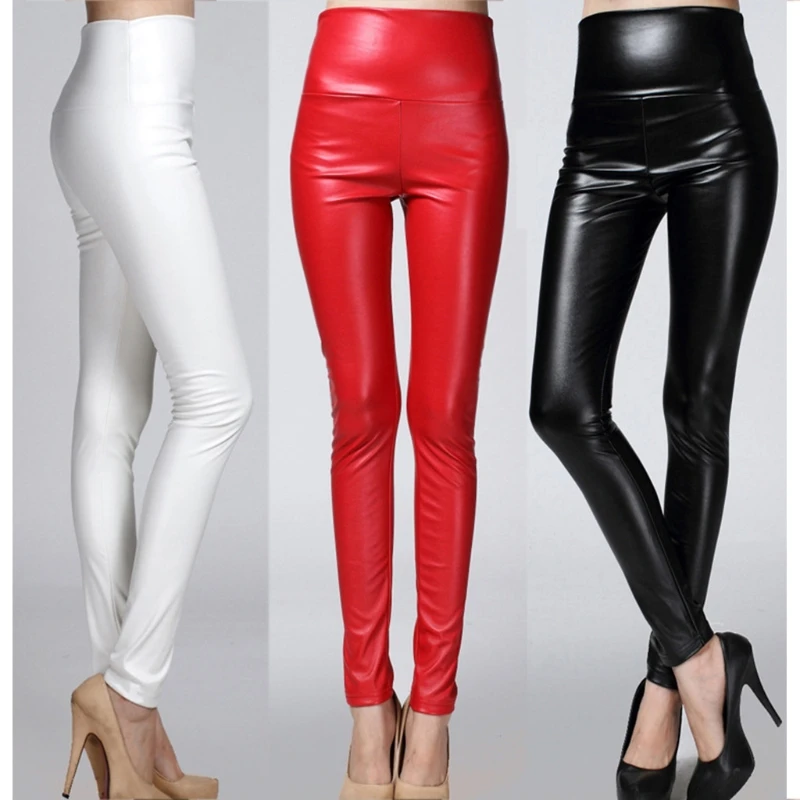 3 вида цветов женские брюки карандаш с высокой талией из искусственной кожи