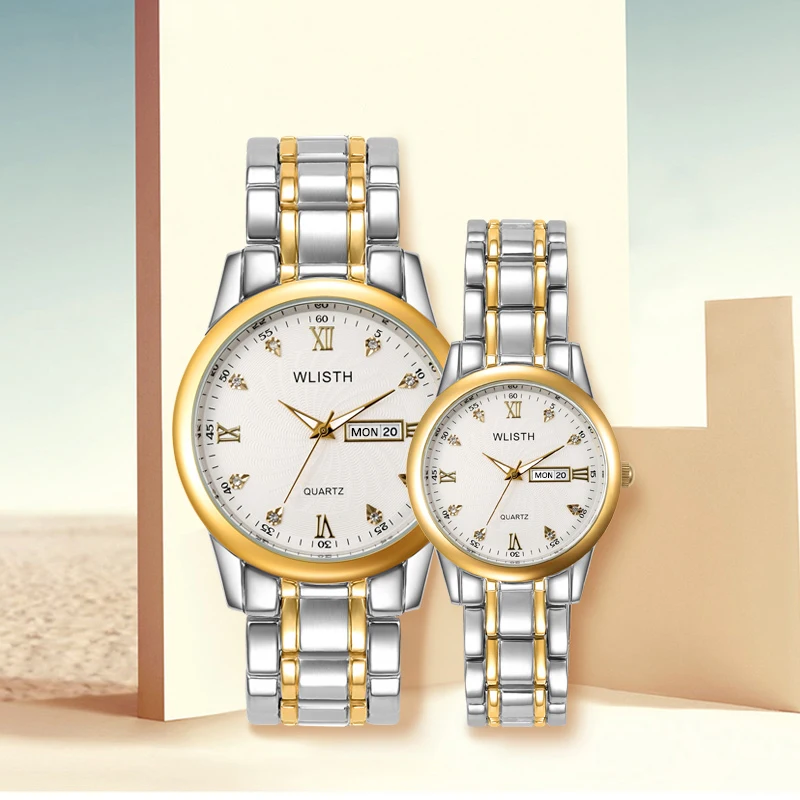 Стальной ремешок для пары мужчин и женщин модные светящиеся часы с двойным