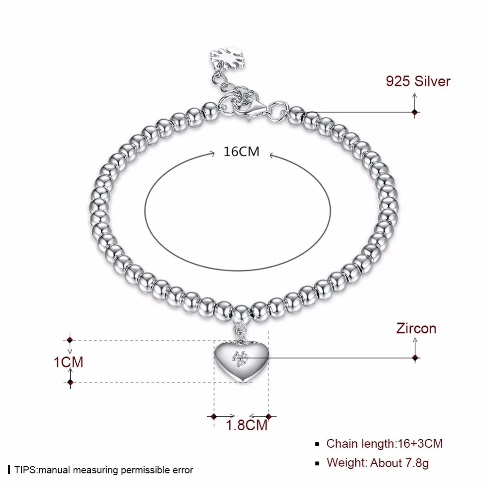 2018 бренд Модный кубический цирконий сердце Стерлинговое Серебро Шарм браслет