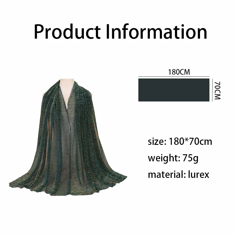 Шарф женский Lurex с блестками, складки, эластичный, длинный модный платок-мусульманский шаль, пашмина 20 штук.